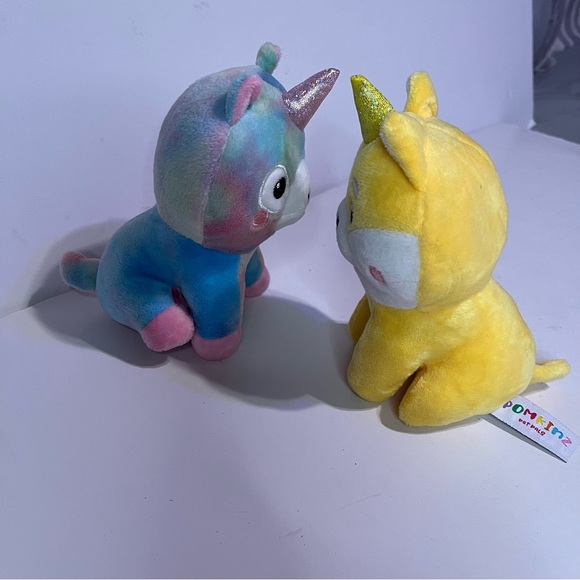Pomkinz Pet Pals Tie Dye Yellow Plush Unicorn Dogs 7" Stuffed Animal Lot of 2 - Picture 3 of 7